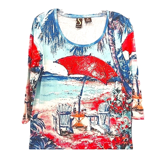 💚 5 For $25 Sportelle Top Size PXL Beach Tropical Palm Cruise Vacation - Picture 1 of 7